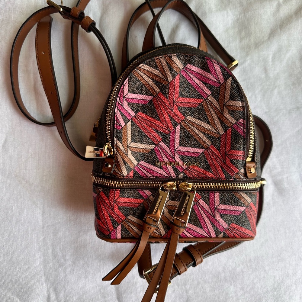 Michael Kors Pink and Brown Geometric Mini Backpack